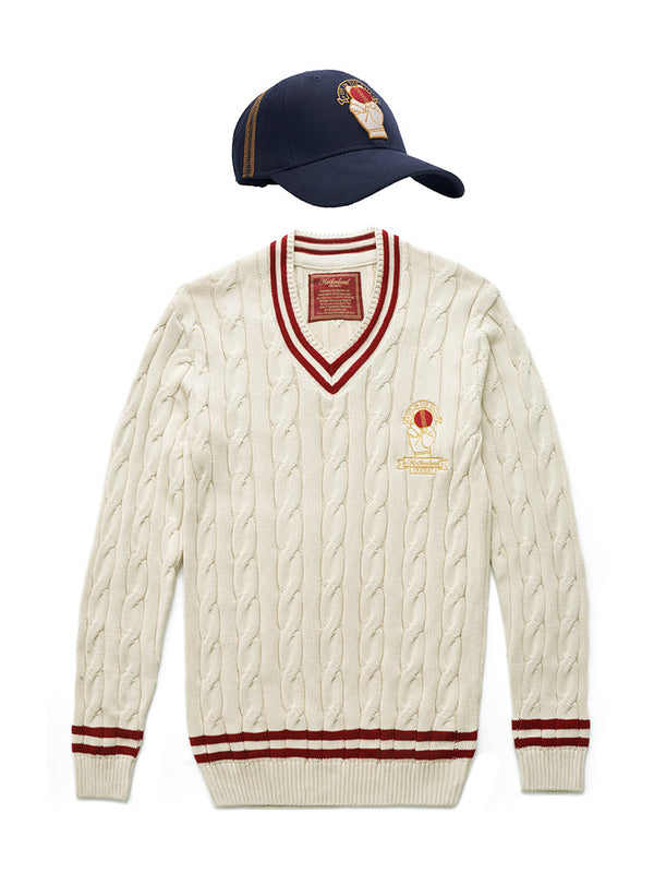 Cricket Sweater - Off White and Cricket Cap - Navy