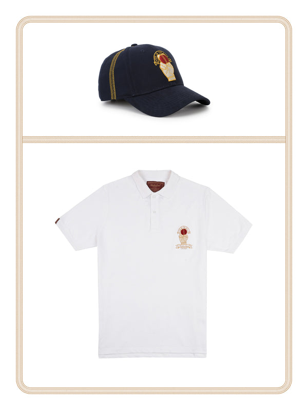 Cricket Polo Shirt - White and Cricket Cap - Navy