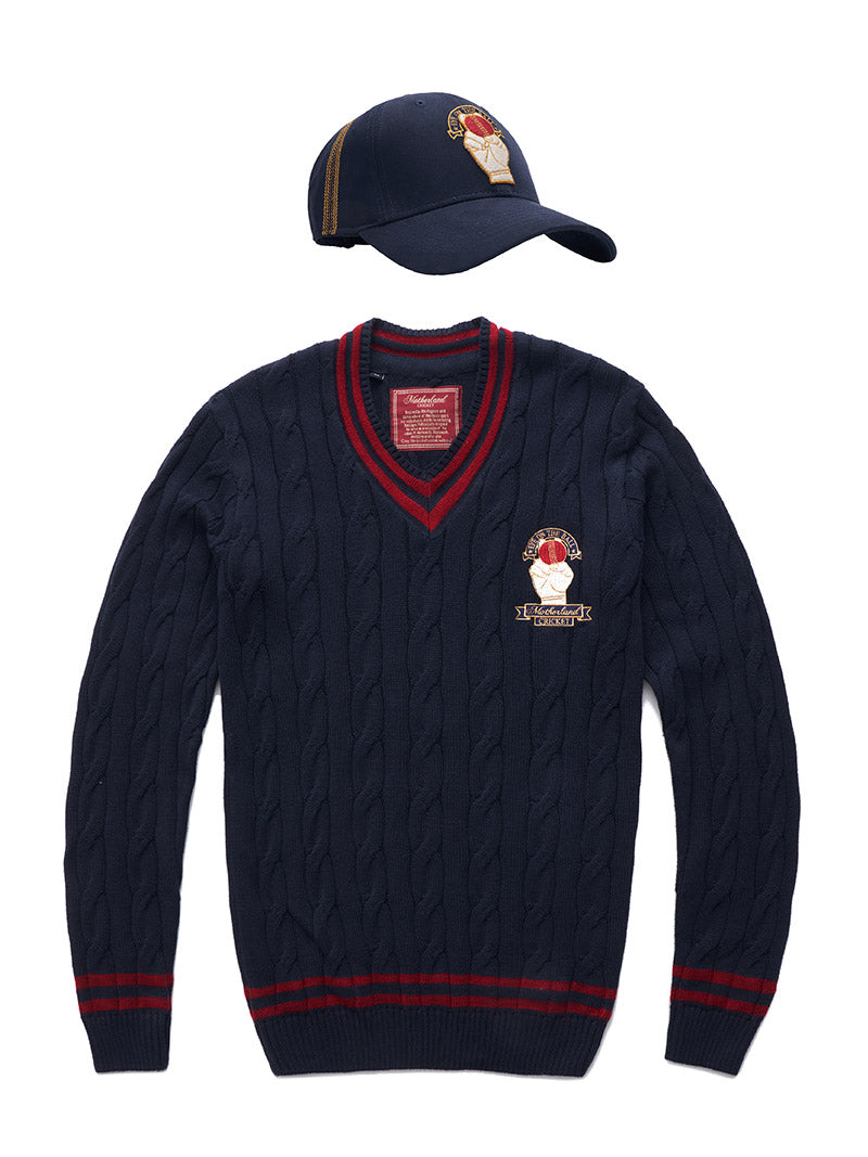 Cricket Sweater - Navy and Cricket Cap - Navy