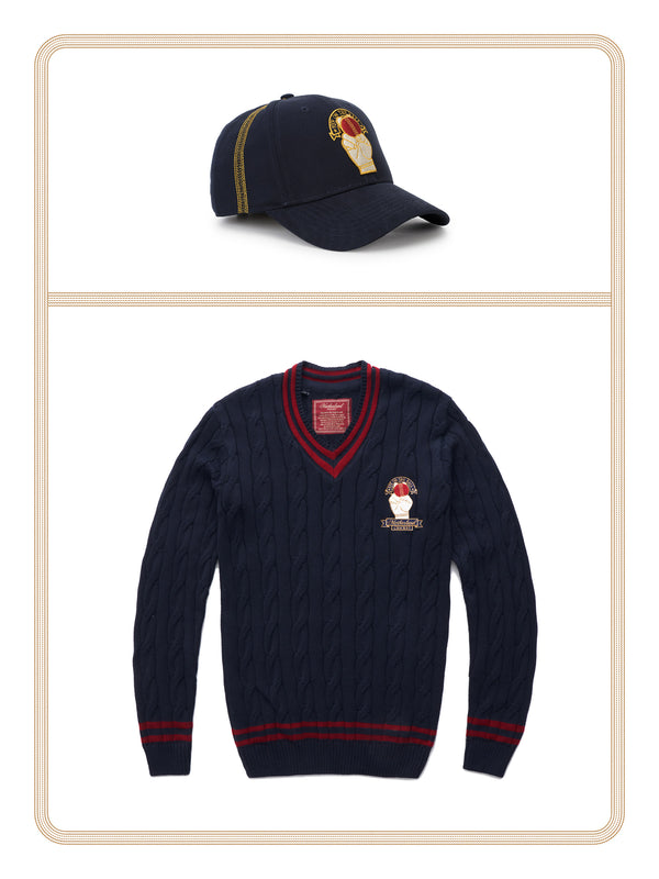 Cricket Sweater - Navy and Cricket Cap - Navy