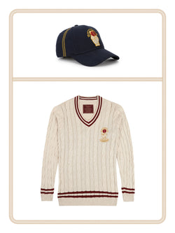 Cricket Sweater - Off White and Cricket Cap - Navy