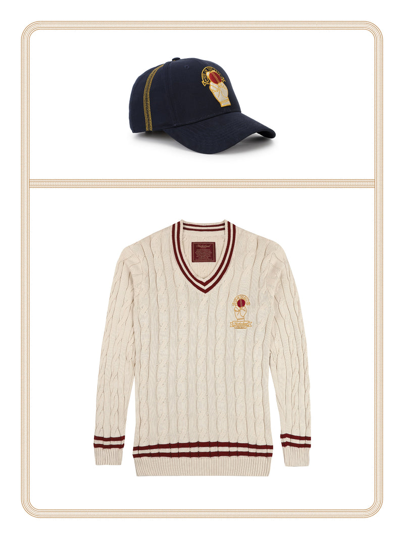 Cricket Sweater - Off White and Cricket Cap - Navy