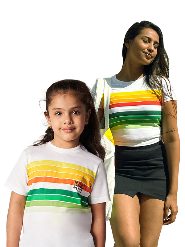 Striped T-Shirt Crop & Unisex Bharat-India Striped T-Shirt - Not for Boomers