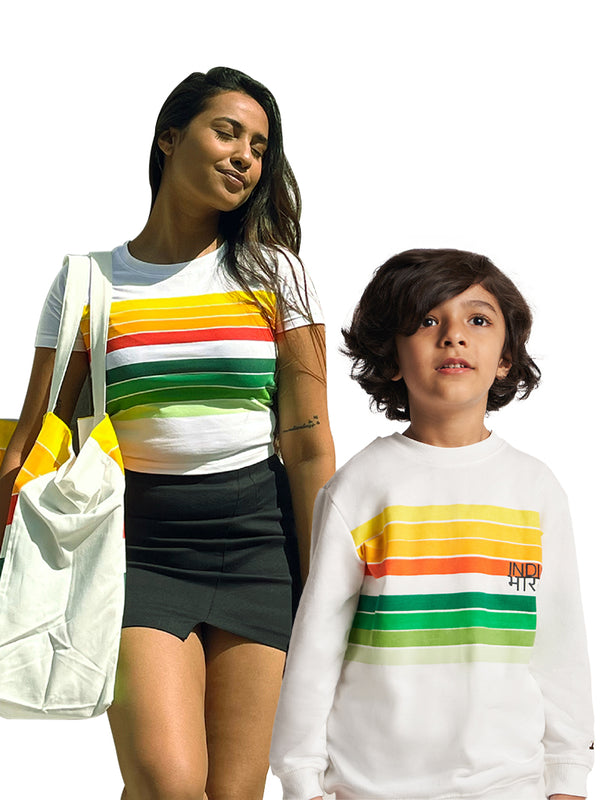Striped T-Shirt Crop & Bharat-India Sweatshirt – Not for Boomers (Unisex)