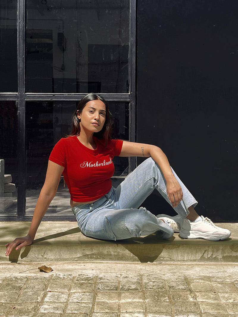 Motherland Classic Red Round Neck Crop Top – Women’s Fit