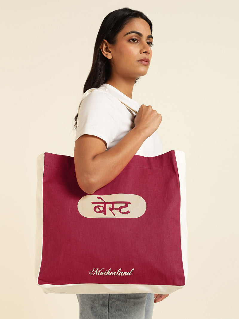 Motherland Red Mumbai Tote Bag – 100% Cotton, Unisex – Motherland