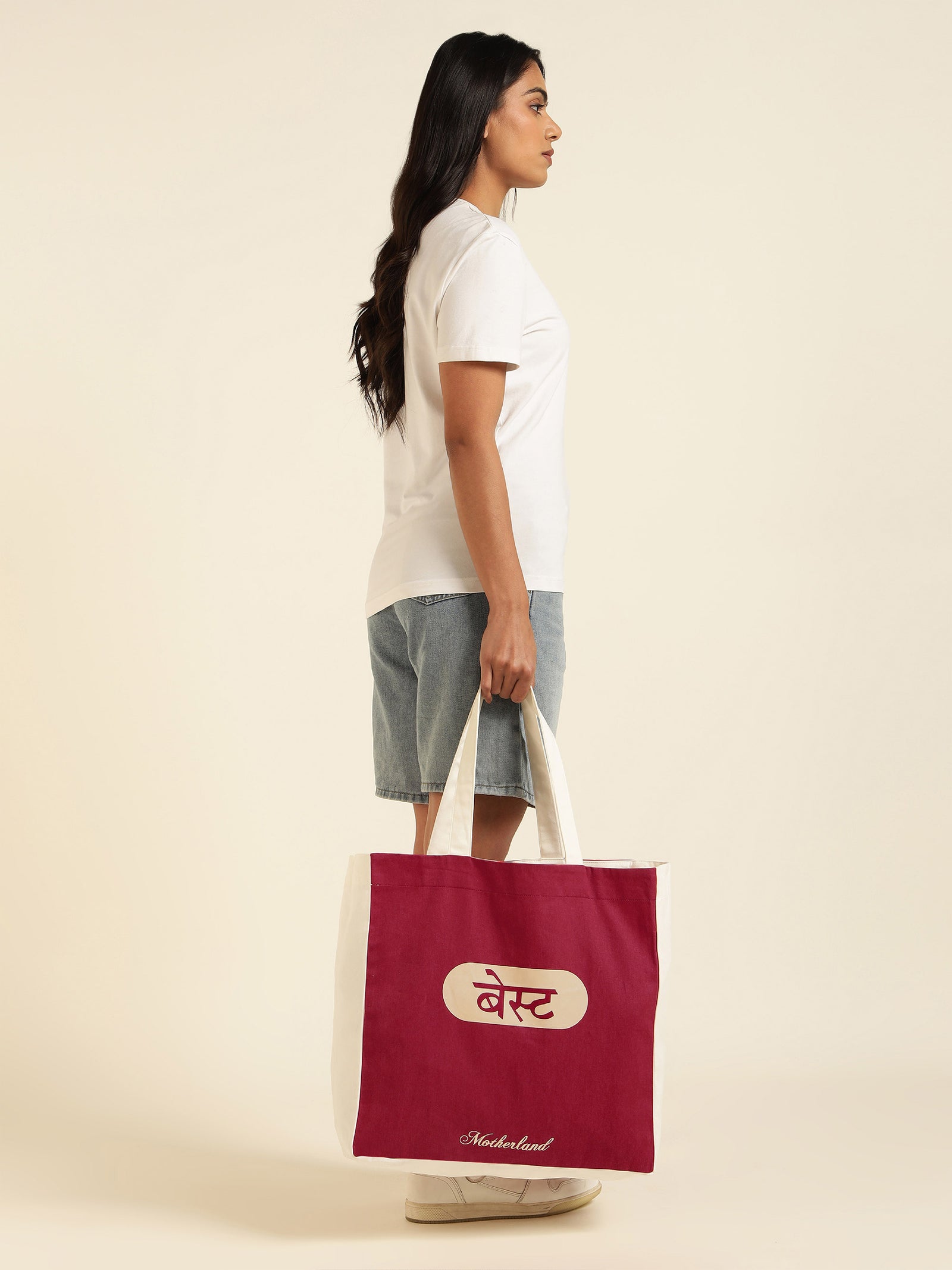 Motherland Red Mumbai Tote Bag – 100% Cotton, Unisex – Motherland