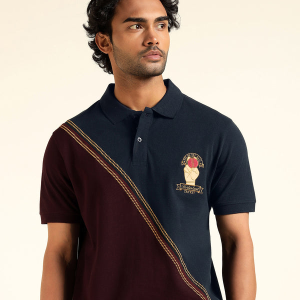 Motherland Navy & Maroon Cricket Polo Shirt - Men's Fit