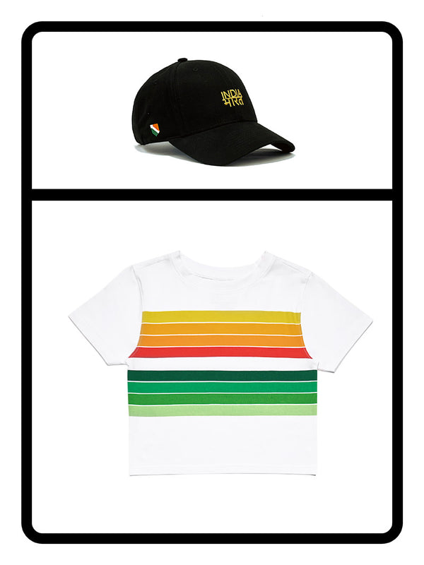 Striped Crop Top &  Bharat-India Cap